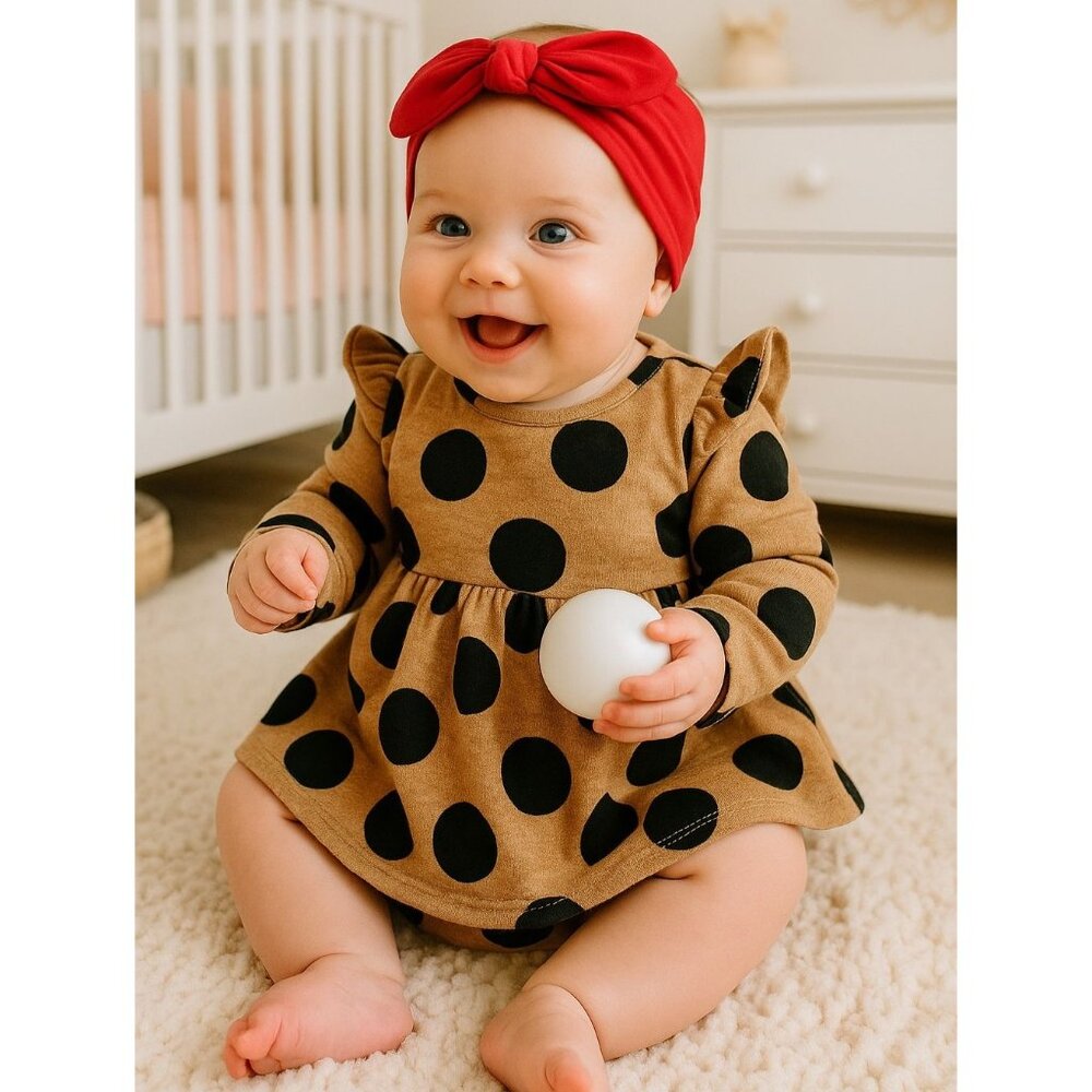 New 3M Carters Baby Girl Polka Dot Fleece Dress Warm Long-sleeve Diaper Cover